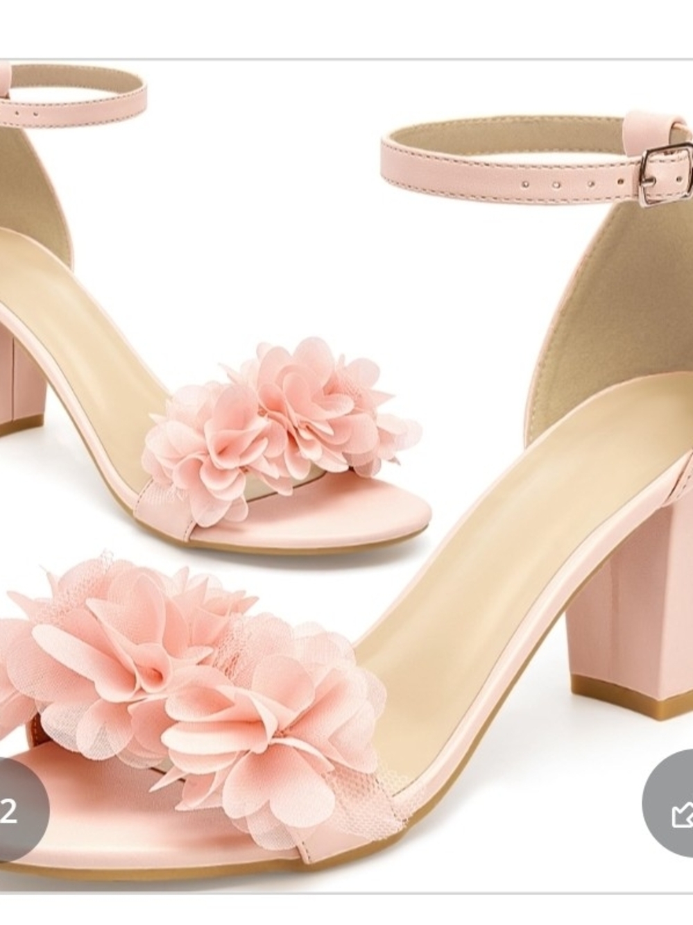 Ankle-Strap Pink Floral Block Heel Sandals Size 43 (11.5)